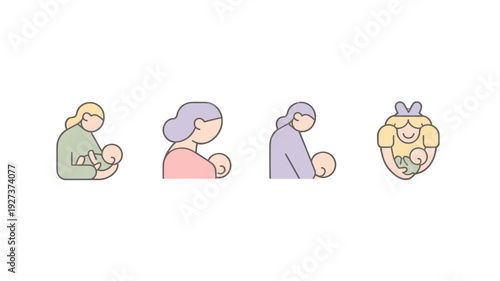 Illustrative depiction of mothers breastfeeding their babies.