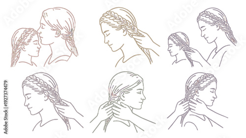 Scenes of mother and child, focusing on their bond, the child's hair and interactions with hands.