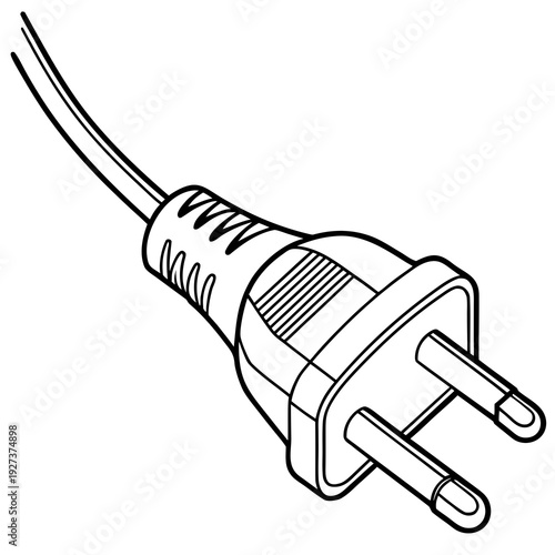 Simple line art illustration of an electrical plug featuring two round prongs and attached flexible power cord ready for connection