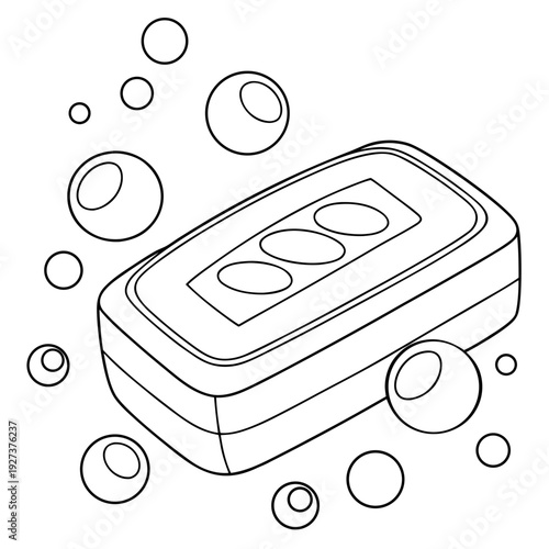 Soap dispenser surrounded by bubbles illustration graphic design element for bathroom hygiene and cleanliness messaging