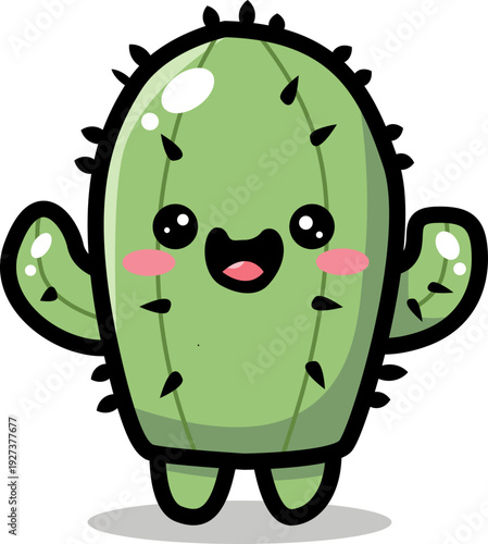 Cute Kawaii Cactus Mascot Cartoon Character Isolated on White Background