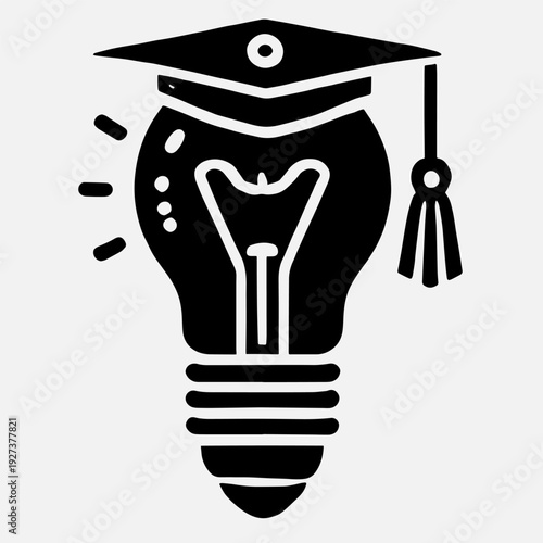 Education Idea Concept Light Bulb with Graduation Cap Icon Vector