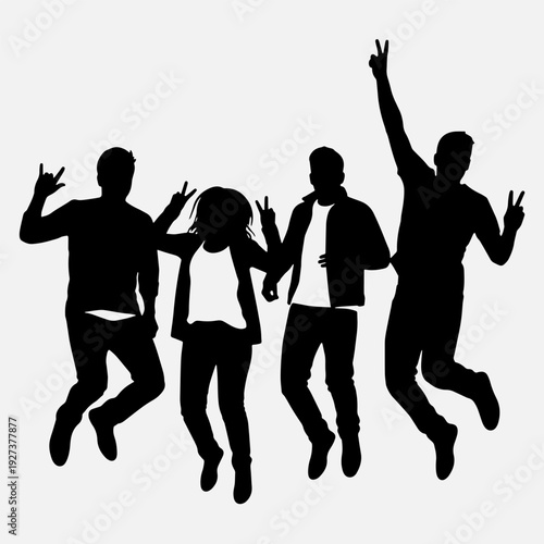 Group of Friends Jumping Silhouette Isolated on White Background