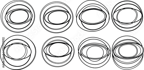 Eight black abstract circular logo designs