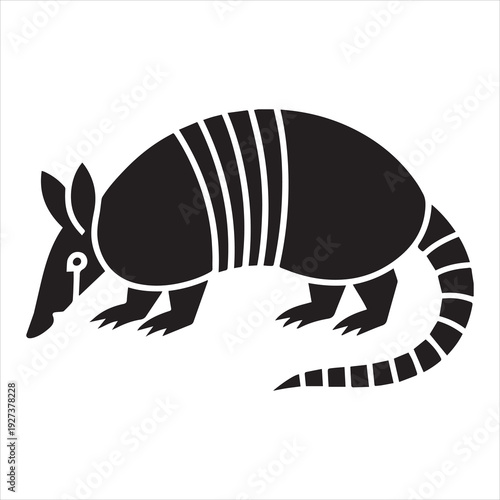 Black silhouette of an armadillo on white background banner