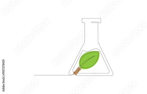 Continuous line drawing of plant in flask symbolizing growth and science vector illustration