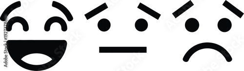 Happy, neutral, and sad emoticon faces
