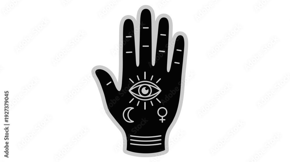 Fototapeta premium Esoteric Palmistry Hand with All-Seeing Eye, Moon & Venus Symbols Vector