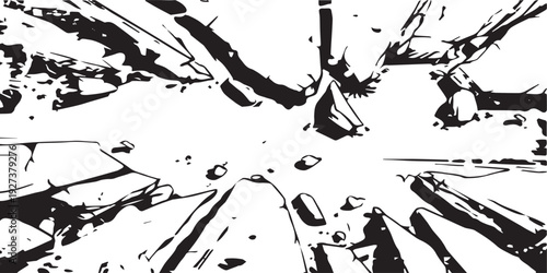 Shattered glass fragments on a white background abstract broken glass texture.