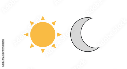 Sun and Moon Icons: Day and Night Cycle, Celestial Bodies, Weather Symbols