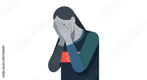 A woman experiencing emotional pain and distress with her hands covering her face in sorrow and despair illustration