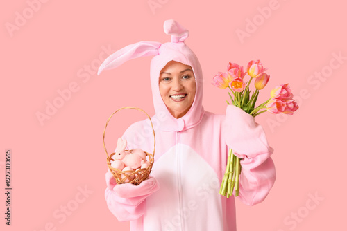 Funny senior woman in bunny...