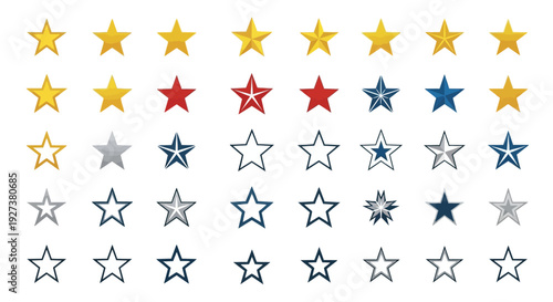 Star Rating System Icons: Gold, Red, Blue, Silver, Outline - Different Styles