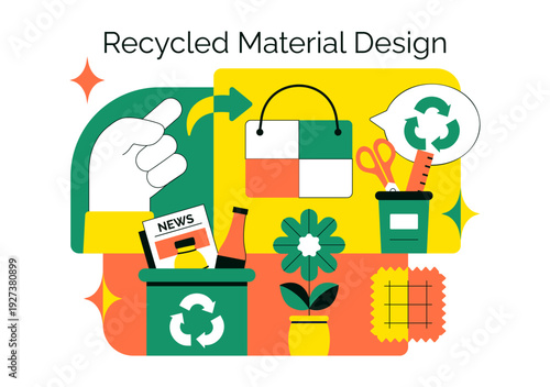 Eco Friendly Recycled Material Design Vector Illustration Featuring Circular Economy Concepts And Sustainability Icons in Flat Background