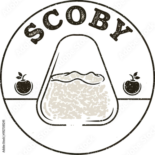 Vintage scoby culture graphic illustration for kombucha brewing logo design