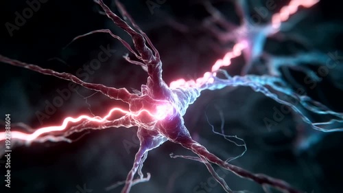 Colorful neurons transmitting signals in a dark space