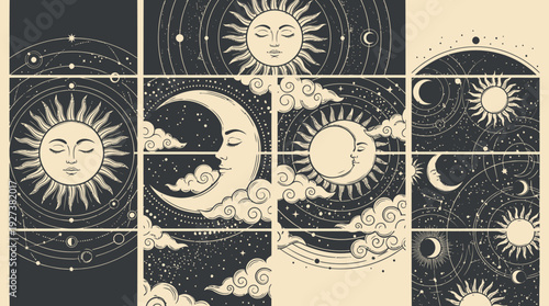 Vintage Celestial Sun and Moon Illustrations: Mystical Astrology, Cosmos, and Esoteric Designs