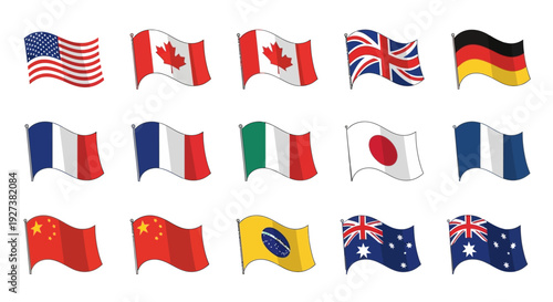 Waving National Flags of World Countries Collection - International Symbols