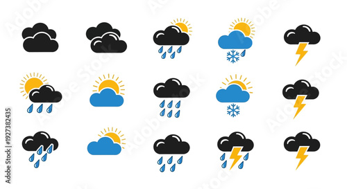 Weather Icons Collection: Sun, Clouds, Rain, Snow, Lightning, Storm