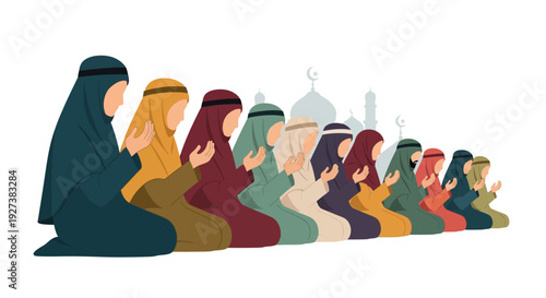 Muslims Praying in a Line During Islamic Religious Observance