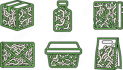Collection of stylized vector icons representing various organic food packaging designs