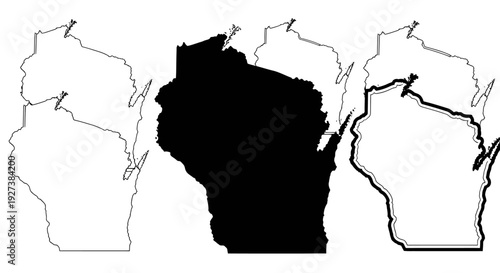Wisconsin State Outline Map Collection: Solid, Outline, and Bordered