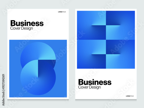 Modern professional business cover template with abstract blue conical gradient shape