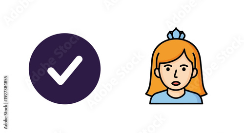Verified Princess Icon with Checkmark Symbol