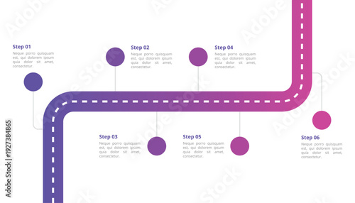 Six Step Gradient Road Path Infographic Timeline Business Roadmap Template