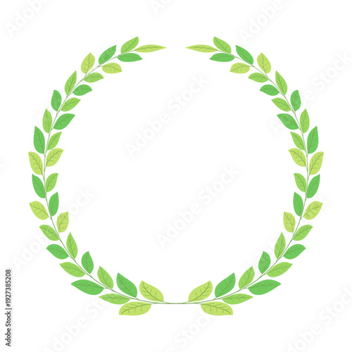 シンプルなグリーンリースフレーム 月桂樹風ナチュラル円形ベクター