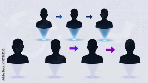 User profile icons transforming into abstract anonymous symbols.