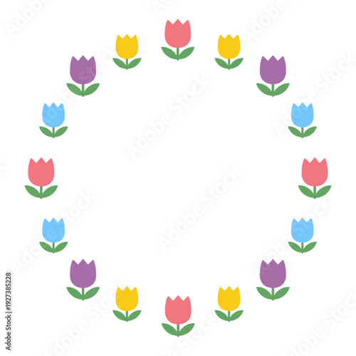 カラフルなチューリップの春リースフレーム 円形フラワーベクター