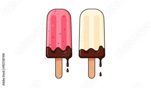 Strawberry and Vanilla Ice Cream Bowl with Fresh Berries and Mint Leaves Vector Illustration Isolated on White Background