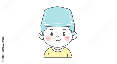 Cartoon Boy Wearing Blue Cap Smiling.