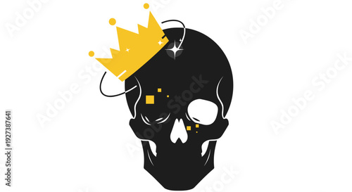 Black Skull with Gold Crown Illustration.
