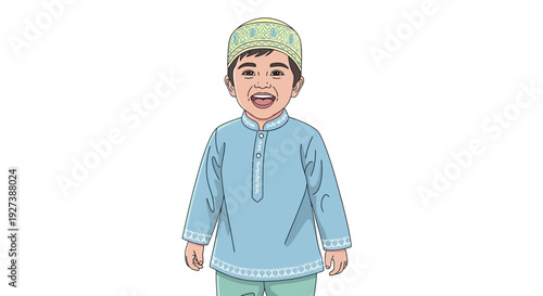 Smiling Young Boy Wearing Traditional Clothing.