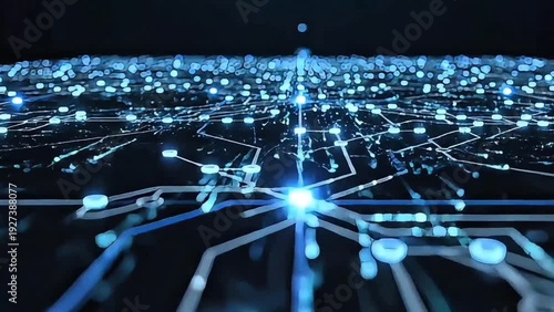 Abstract digital network of glowing nodes and lines representing data flow and connectivity