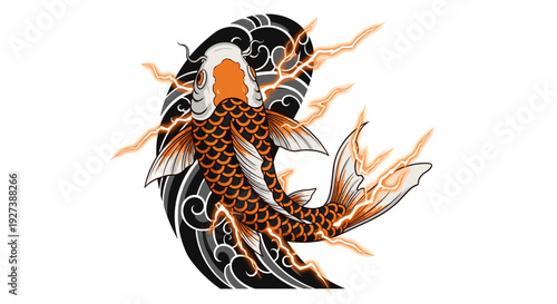 Koi Fish Tattoo Design with Ornate Patterns.