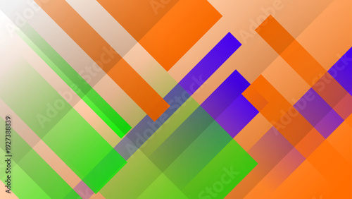 Abstract art with orange, green, and blue geometric shapes overlapping suitable for backgrounds, banners, or modern art concept designs.
