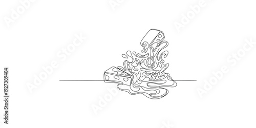 A complex and abstract line art depiction of a tangled mechanical structure on a white background