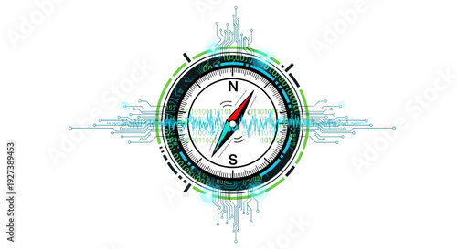 Compass with Green and Blue Accents.