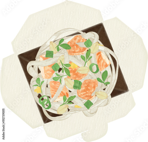 Pad Thai Noodles in Takeaway Box with Chopsticks Vector Illustration