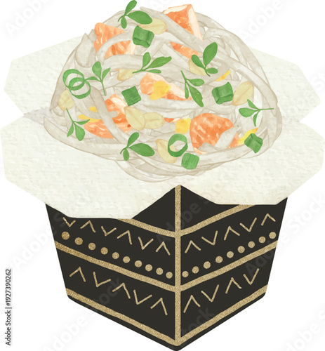 Pad Thai Noodles in Takeaway Box with Chopsticks Vector Illustration