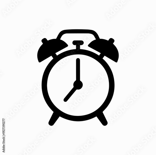 Classic Alarm Clock Icon Black and White Vector