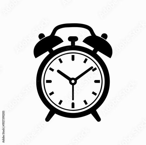 Classic Alarm Clock Icon Black and White Vector