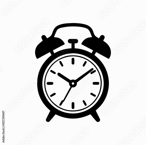Classic Alarm Clock Icon Black and White Vector