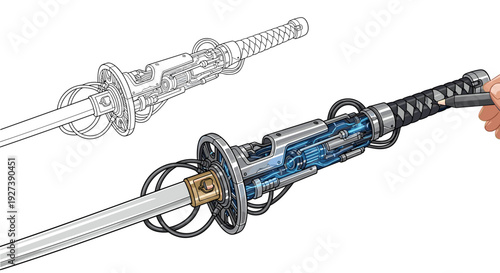 Katana Sword with Blue Scabbard and Handle.