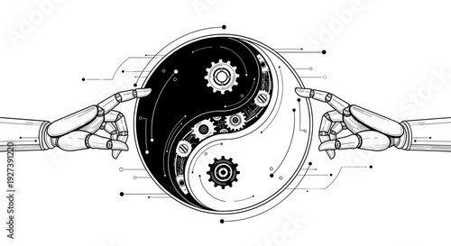 Yin Yang Symbol with Mechanical Gears.