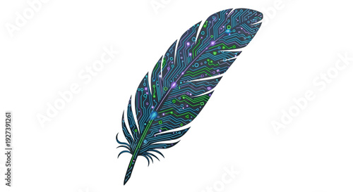 Blue Green Iridescent Feather Closeup.