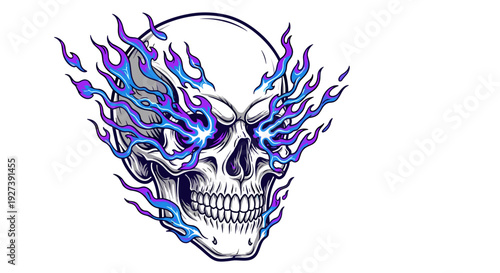 Colorful Skull with Flames Illustration.